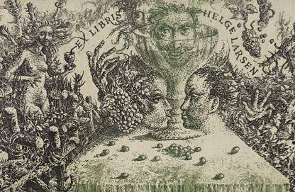 Marius Liugaila | Ekslibris Helge Larsen, 1999 | Popierius, ofortas, mecotinta, 11,5x8,5