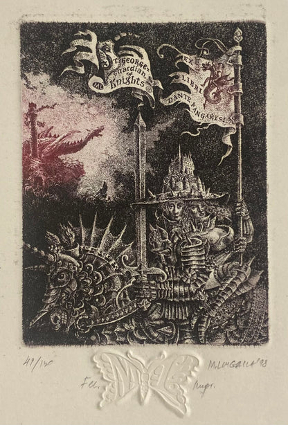 Marius Liugaila | St. .George Guardians of Knights, 1998 | Popierius, ofortas, mecotinta, 13x10