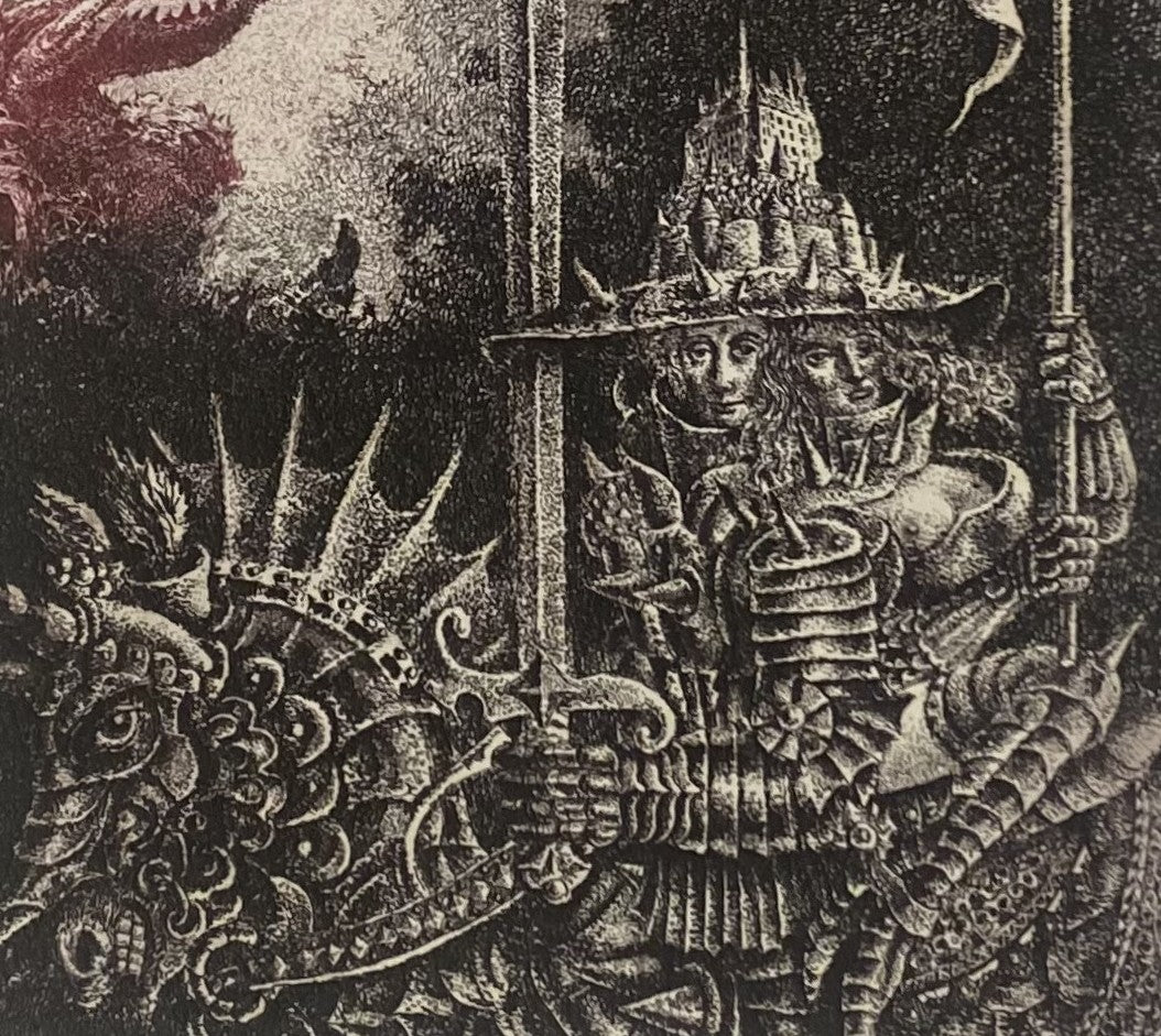 Marius Liugaila | St. .George Guardians of Knights, 1998 | Popierius, ofortas, mecotinta, 13x10