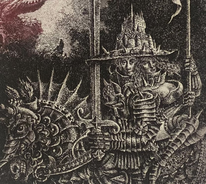 Marius Liugaila | St. .George Guardians of Knights, 1998 | Popierius, ofortas, mecotinta, 13x10