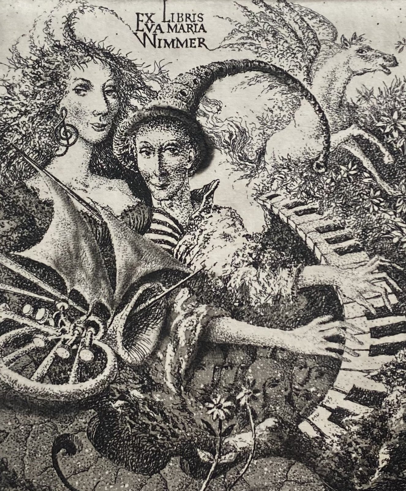 Marius Liugaila | Ex Libris Eva Maria Wimmer, 1995 | Etching, Aquatint, 12x9,8