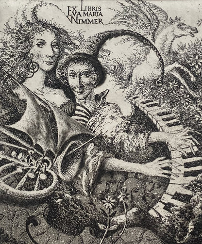 Marius Liugaila | Ex Libris Eva Maria Wimmer, 1995 | Etching, Aquatint, 12x9,8