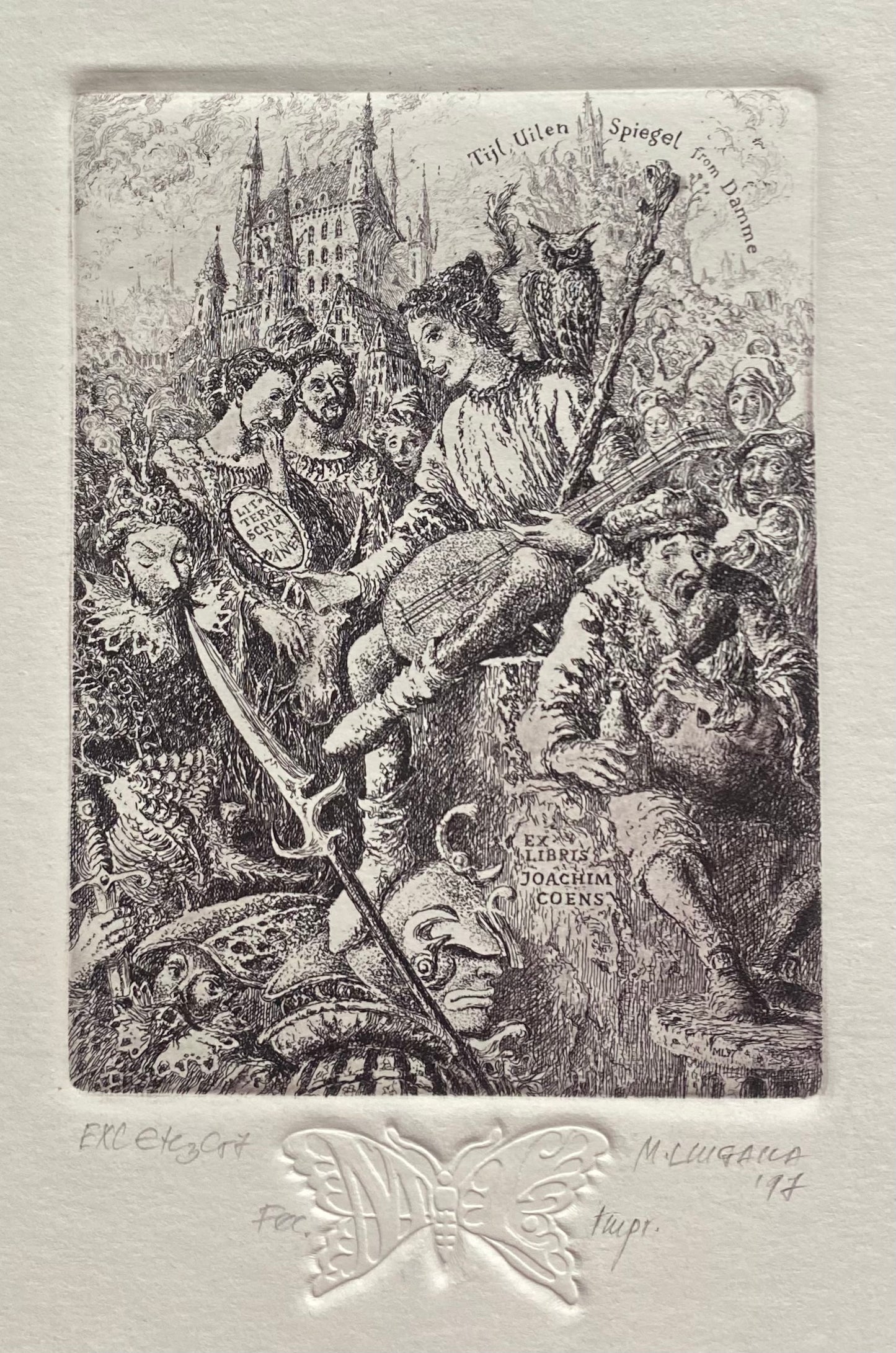 Marius Liugaila | Exlibris Joachim Coens, 1997 | Etching, Aquatint, 13x9.7