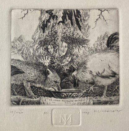 Marius Liugaila | Tiecelijn - Reynaert, 1995 | Popierius, ofortas, mecotinta, 10,4x11,5 (21x27)
