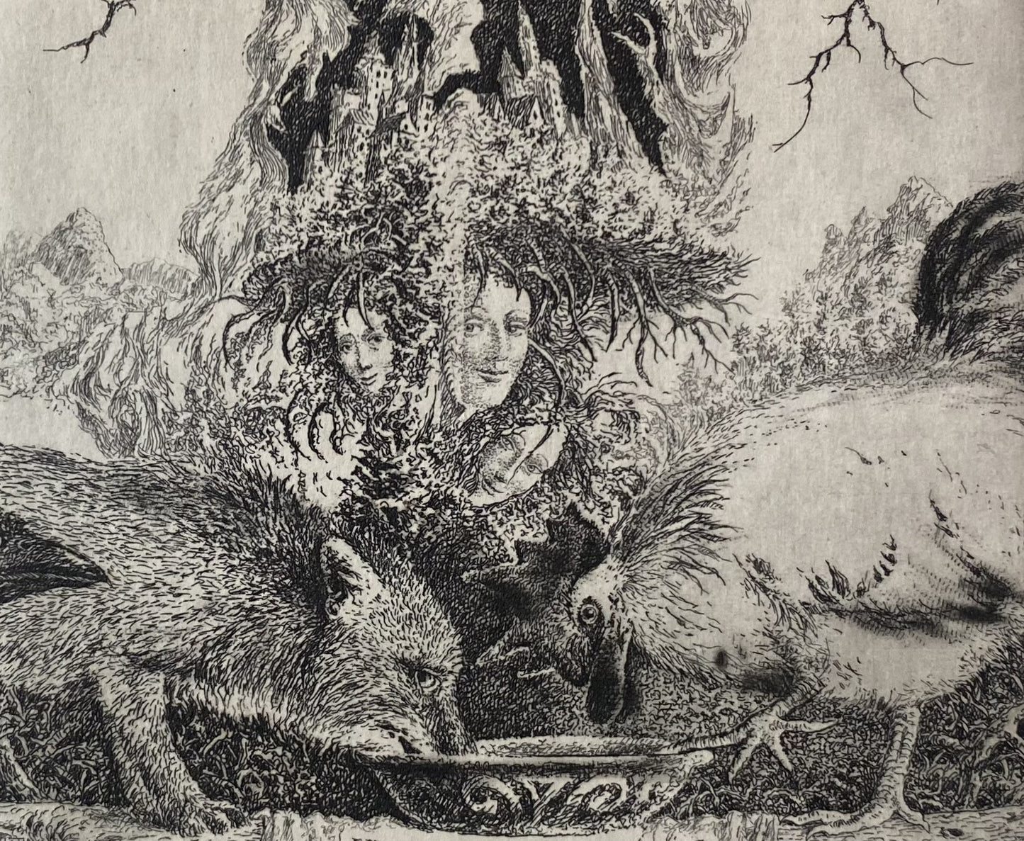 Marius Liugaila | Tiecelijn - Reynaert, 1995 | Popierius, ofortas, mecotinta, 10,4x11,5 (21x27)