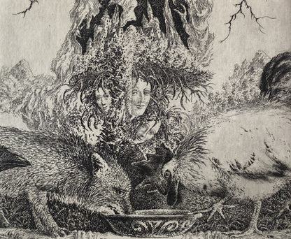 Marius Liugaila | Tiecelijn - Reynaert, 1995 | Popierius, ofortas, mecotinta, 10,4x11,5 (21x27)