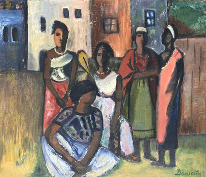 Pranas Domšaitis | African women / Afrikietės | Aliejus kartonas, 62x73 (84x94.5)