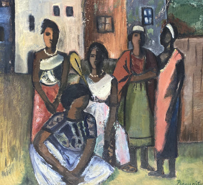 Pranas Domšaitis | African women / Afrikietės | Aliejus kartonas, 62x73 (84x94.5)