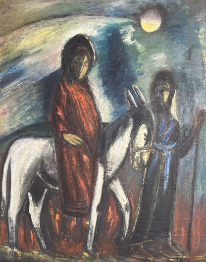 Pranas Domšaitis | The Flight to Egypt / Pabėgimas į Egiptą | Aliejus kartonas, 79x60 (101x83)