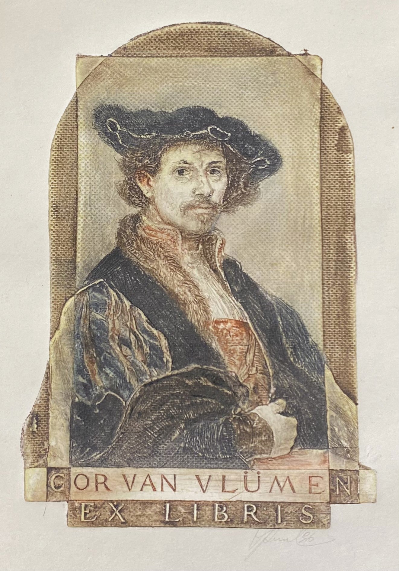 Antanas Kmieliauskas | Ekslibris Cor van Vlijmen, 1996 | Pop., autorinė technika (spalv. tekstolito estampas), 13x9