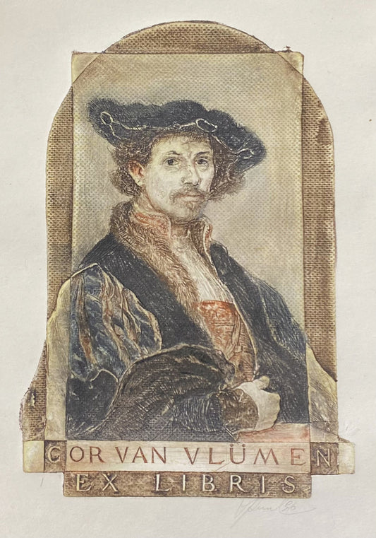 Antanas Kmieliauskas | Ekslibris Cor van Vlijmen, 1996 | Pop., autorinė technika (spalv. tekstolito estampas), 13x9