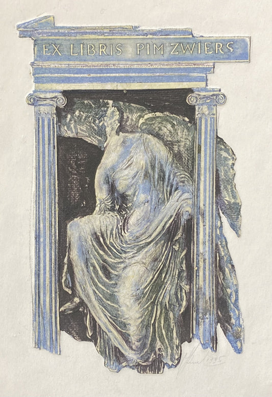 Antanas Kmieliauskas | Ekslibris Pim Zwiers, 1995 | Pop., autorinė technika (spalv. tekstolito estampas), 15x10