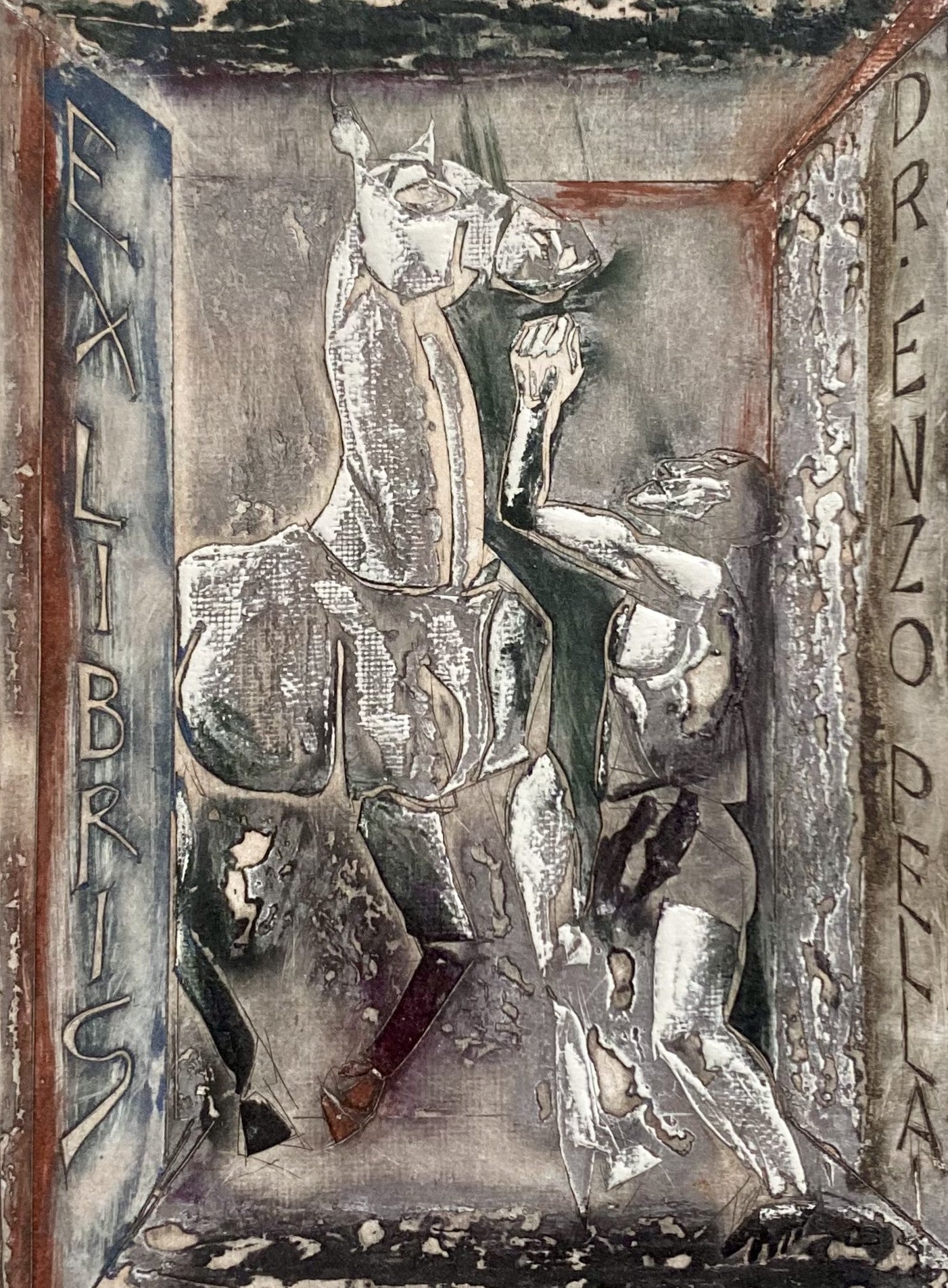 Antanas Kmieliauskas | Ekslibris Dr. Enzo Pellai, 1984 | Pop., autorinė technika (spalv. tekstolito estampas), 16x12 (24x18)