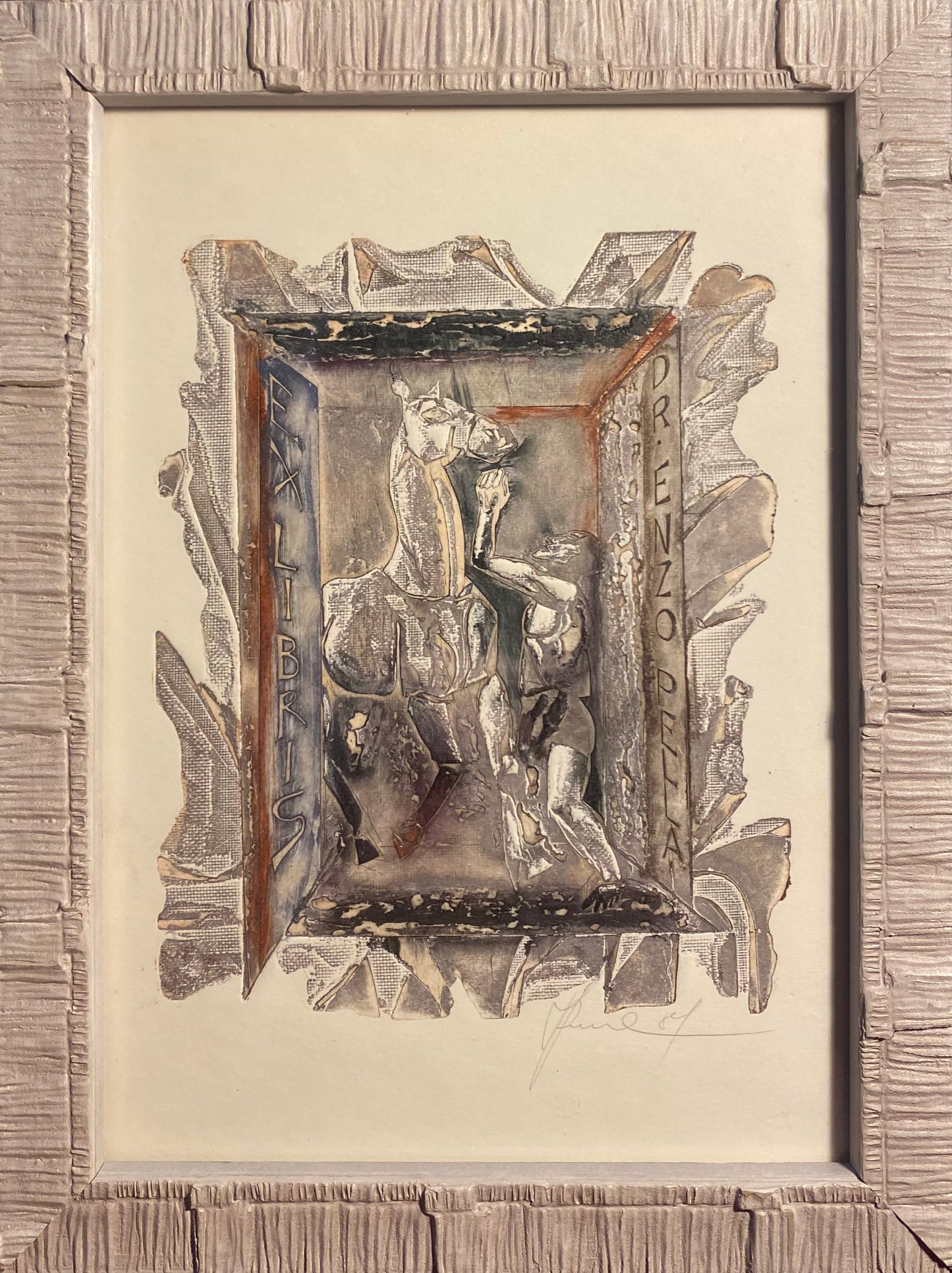 Antanas Kmieliauskas | Ekslibris Dr. Enzo Pellai, 1984 | Pop., autorinė technika (spalv. tekstolito estampas), 16x12 (24x18)