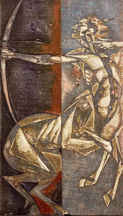 Antanas Kmieliauskas | Ekslibris Miets Meulemans, 1995 | Pop., autorinė technika (spalv. tekstolito estampas), 12,5x6,5 (25x19)