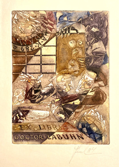 Antanas Kmieliauskas | Exlibris Doctor Labuhn, 1984 | Paper, author's technique (coloured textile lithograph), 12x9