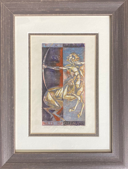 Antanas Kmieliauskas | Ekslibris Miets Meulemans, 1995 | Pop., autorinė technika (spalv. tekstolito estampas), 12,5x6,5 (25x19)