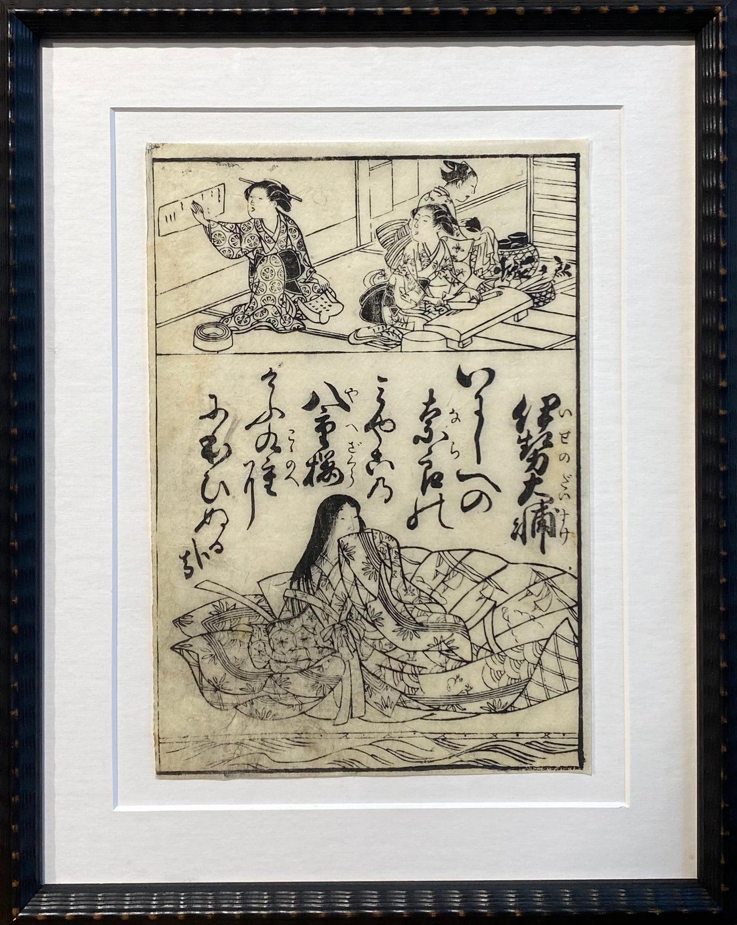 Hishikawa Moronobu (atrib. / workshop) (菱川師宣, 1618–1694) |Heian Court Scene (from an illustrated book, e-hon leaf), 1680-1690 | woodblock, 22x15 (32x22)