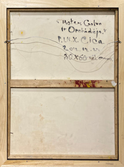 Linas Cicėnas-CICA | Moters galva ir orchidėja | Aliejus, drobė, 80x60 (85x65)