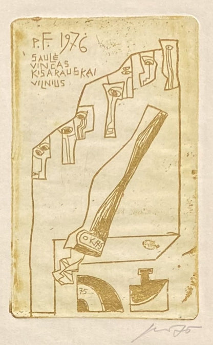 Vincas Kisarauskas | Sveikinimo atvirukas 1976 Saulė Vincas Kisarauskai, 1975 | Ofortas, popierius, 9,5x6