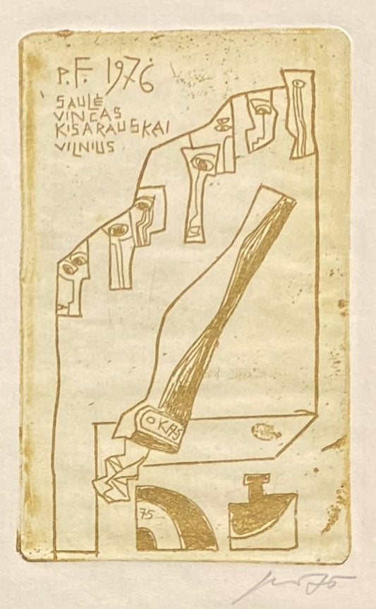 Vincas Kisarauskas | Sveikinimo atvirukas 1976 Saulė Vincas Kisarauskai, 1975 | Ofortas, popierius, 9,5x6