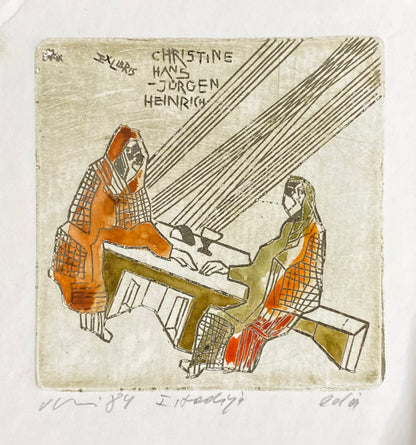Vincas Kisarauskas | Ekslibris Christine Hans Jorgen Heinrich, 1984 | Ofortas, 8,5x8,5 (19x19)