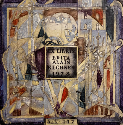 Antanas Kmieliauskas | Ekslibris Edita Alain Rechner, 1978 | Pop., autorinė technika (spalv. tekstolito estampas), 9,7x9,7  (21,5x21,5)