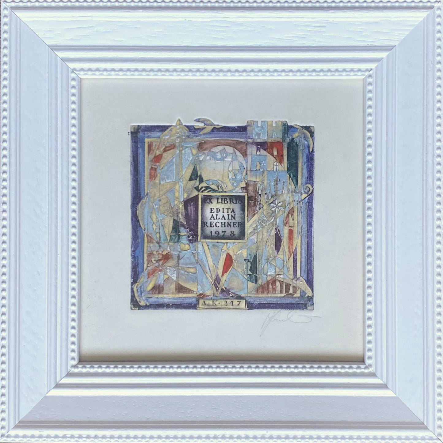 Antanas Kmieliauskas | Ekslibris Edita Alain Rechner, 1978 | Pop., autorinė technika (spalv. tekstolito estampas), 9,7x9,7  (21,5x21,5)
