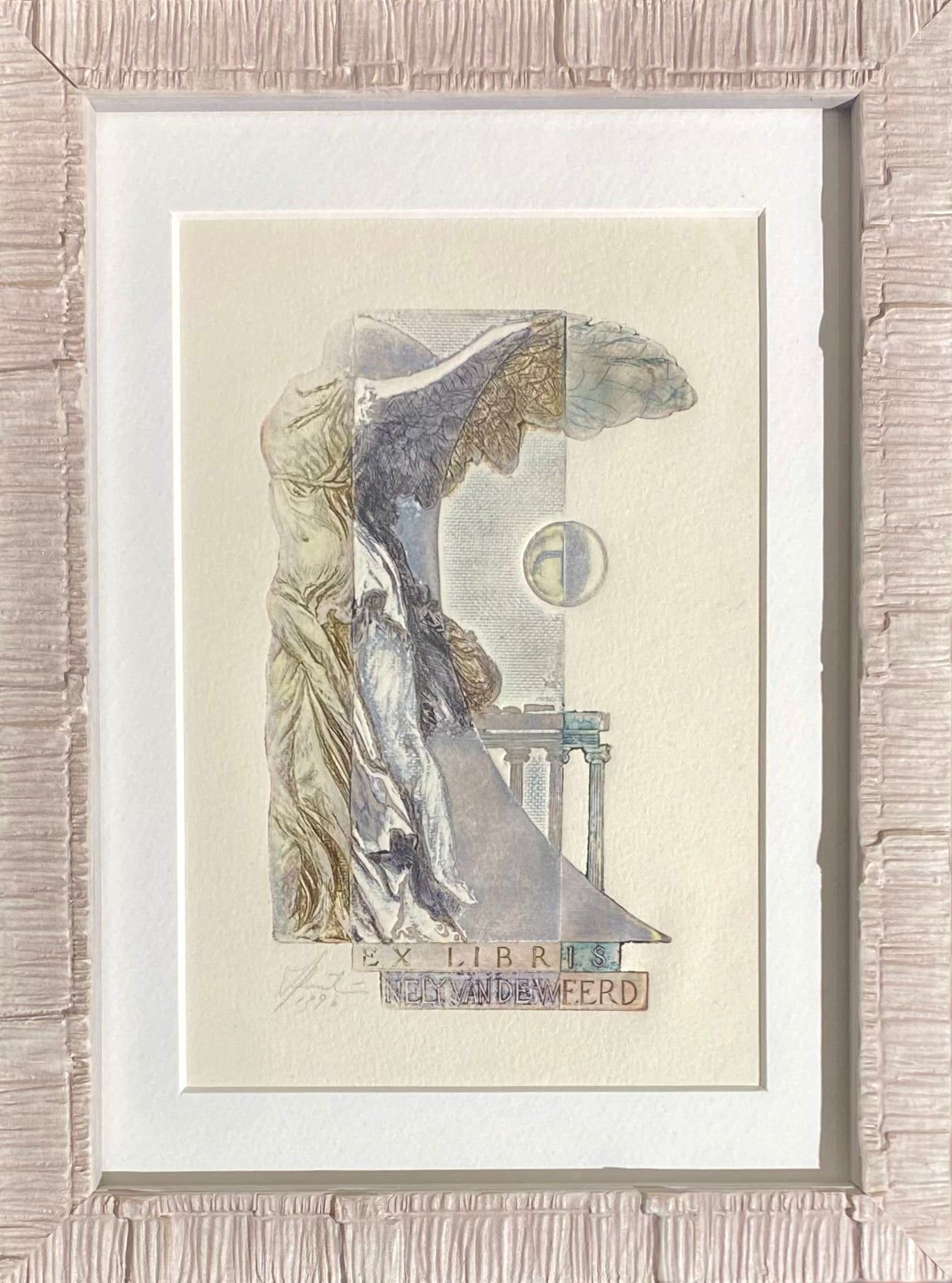 Antanas Kmieliauskas | Exlibris Nely Van De Weerd, 1996 | Paper, author's technique (coloured textile lithograph), 13,5x8,5 (24x18)