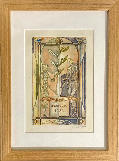 Antanas Kmieliauskas | Ekslibris Nely Van De Weerd, 1996 | Pop., autorinė technika (spalv. tekstolito estampas), 13x8 (23x17)