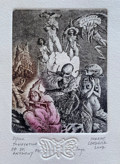 Marius Liugaila | Temptation of St. Anthony / Šv. Antano gundymas, 2007 | Popierius, ofortas, mecotinta, 12,6x9,7 (23,5x17,5)
