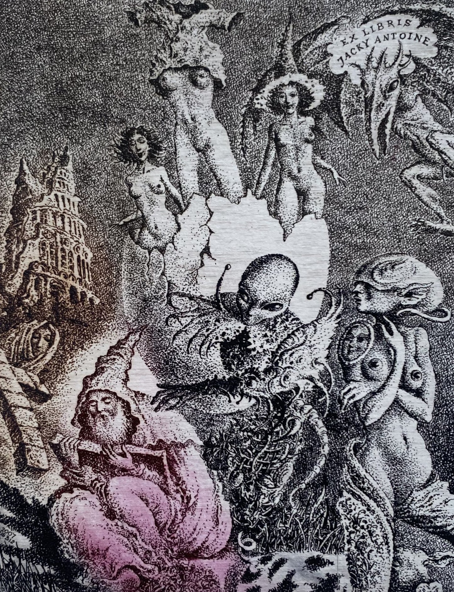 Marius Liugaila | Temptation of St. Anthony / Šv. Antano gundymas, 2007 | Popierius, ofortas, mecotinta, 12,6x9,7 (23,5x17,5)