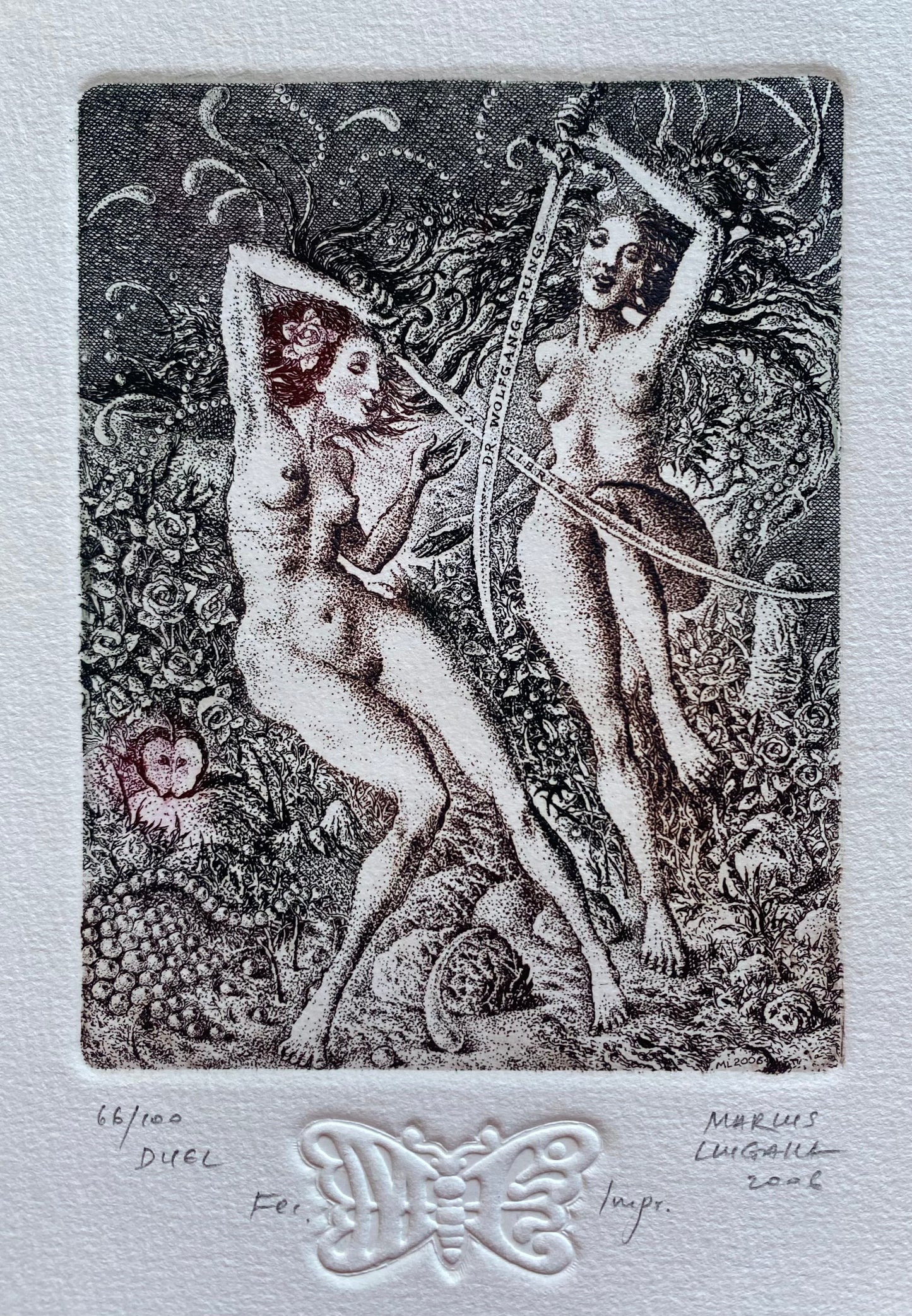 Marius Liugaila | Duel / Dvikova, 2006 | Popierius, ofortas, mecotinta, 12,6x9,7 (28x23)