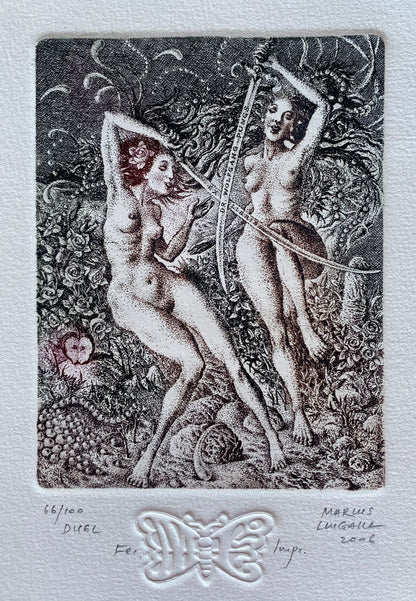 Marius Liugaila | Duel / Dvikova, 2006 | Popierius, ofortas, mecotinta, 12,6x9,7 (28x23)