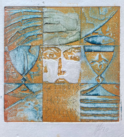 Antanas Kmieliauskas | Ekslibris Herber Blokland, 1970 | Pop., autorinė technika (spalv. tekstolito estampas), 9,4x9,4 (20x20)