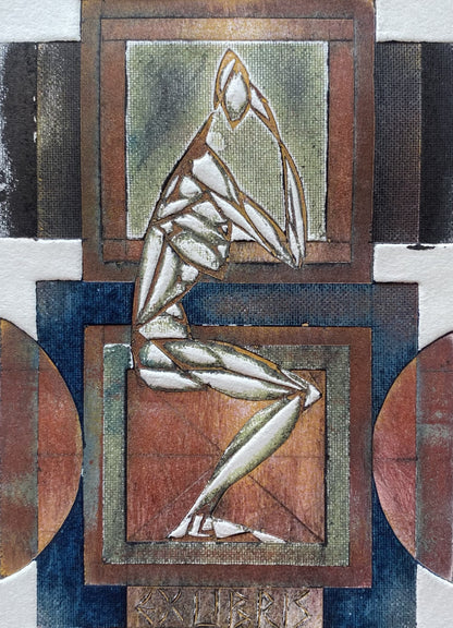 Antanas Kmieliauskas | Ekslibris Herber Blokland, 1974 | Pop., autorinė technika (spalv. tekstolito estampas), 13,3x8,5 (24x18)