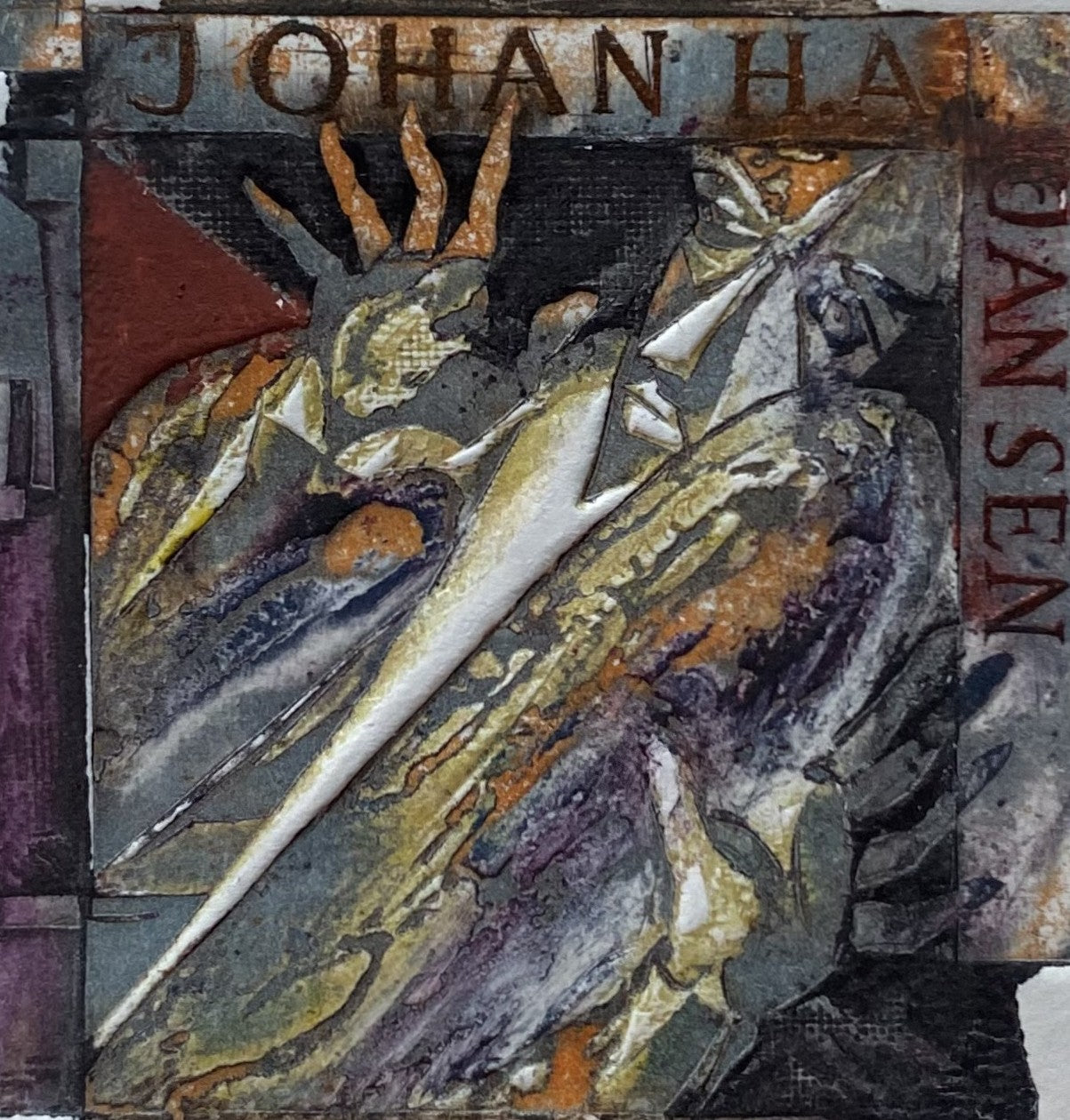 Antanas Kmieliauskas | Ekslibris Johan H.A. Jansen, 1983 | Pop., autorinė technika (spalv. tekstolito estampas), 7,9x6,8 (17,5x17,5)