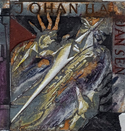 Antanas Kmieliauskas | Ekslibris Johan H.A. Jansen, 1983 | Pop., autorinė technika (spalv. tekstolito estampas), 7,9x6,8 (17,5x17,5)