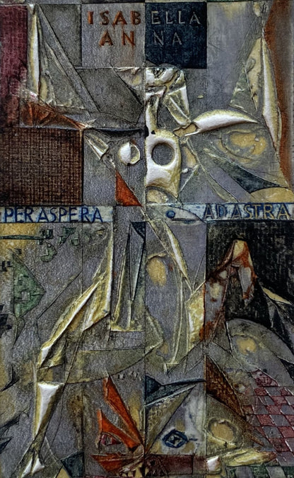 Antanas Kmieliauskas | Ad astera per astra. Ekslibris Isabella Anna, 1984 | Pop., autorinė technika (spalv. tekstolito estampas), 11,4x6 (23.5x17)