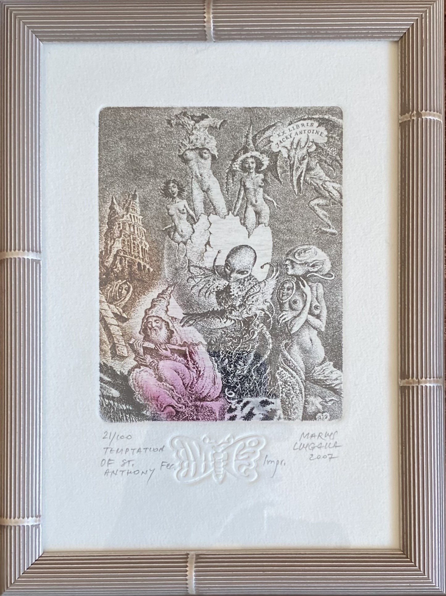 Marius Liugaila | Temptation of St. Anthony / Šv. Antano gundymas, 2007 | Popierius, ofortas, mecotinta, 12,6x9,7 (23,5x17,5)