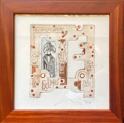 Vincas Kisarauskas | Ekslibris G. J. Rhebergen jr, 1970 | Ofortas, 10,7x9,5 (17,5x17,5)