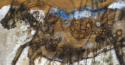 Theo Tobiasse | Cheval Peureux a l'heure de Ponte Vecchio / Baugus arklys Ponte Vecchio valandą, 1964 | Guašas, tušas, popierius, 48x64 (69x84)