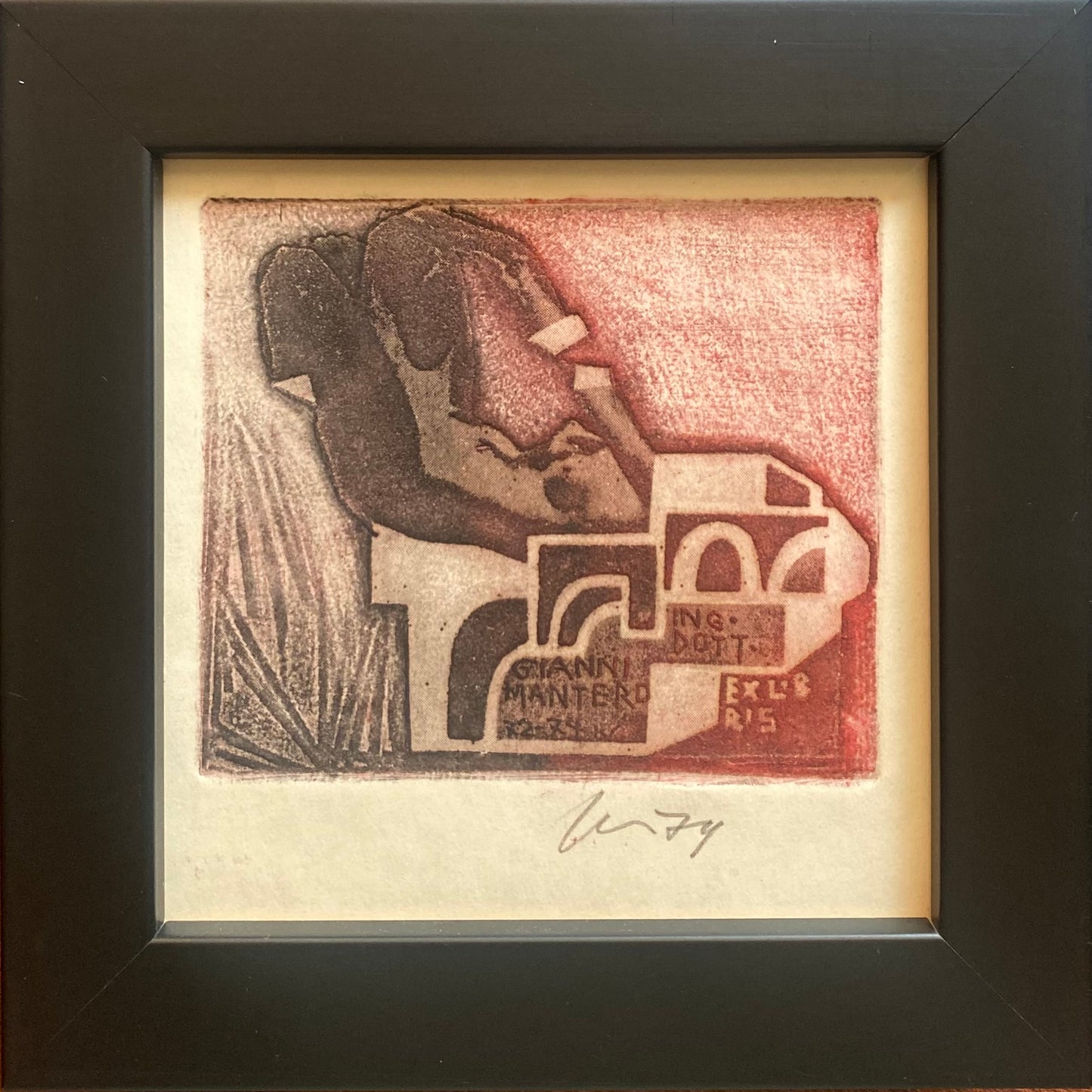 Vincas Kisarauskas | Ekslibris Gianni Mantero, 1974 | Ofortas, 7,5x8,8 (14x14)