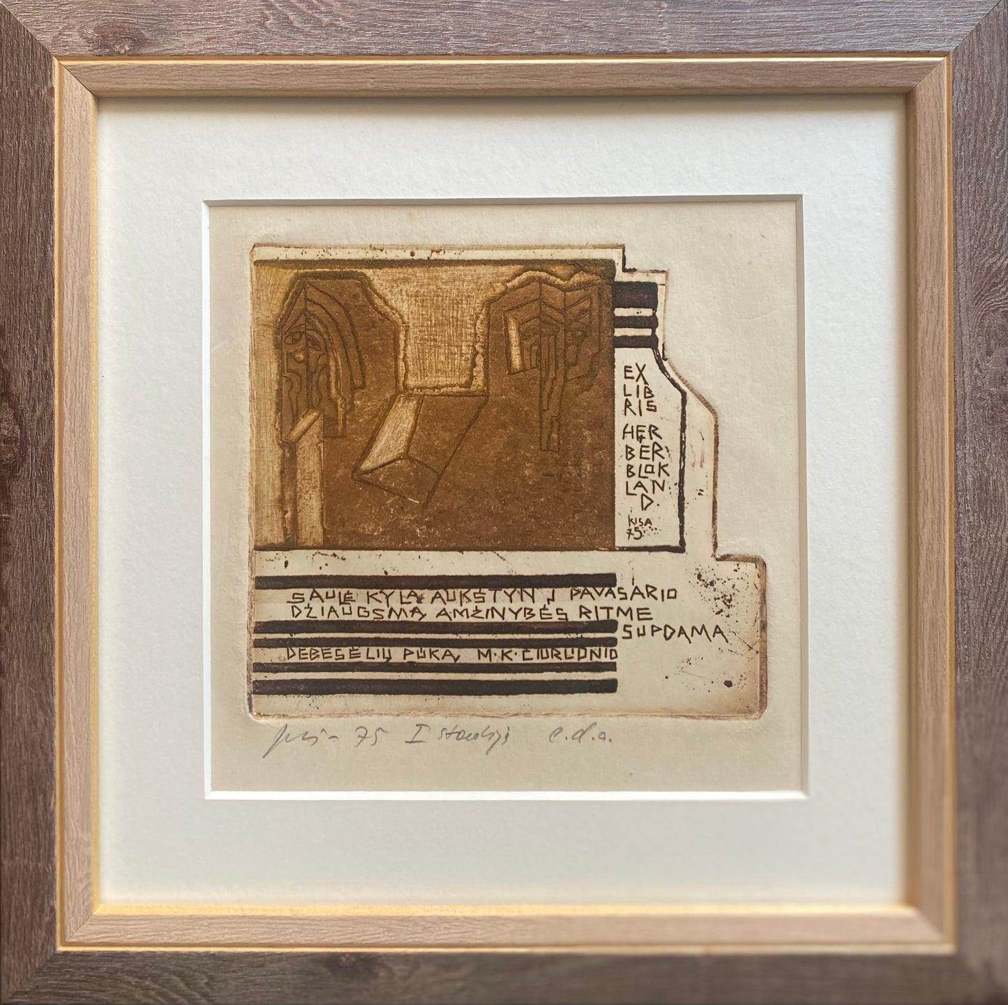 Vincas Kisarauskas | Ekslibris Herber Blokland, 1975 | Ofortas, 11x12 (23,5x23,5)