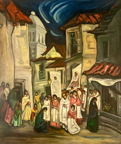 Jonas Rimša | Andean Miserere, a. 1955 | Oil on canvas, 105x89 (125x110)