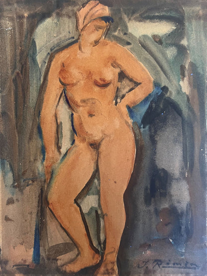 Jonas Rimša | Nude | Watercolor on paper, 29x22 (45x37)