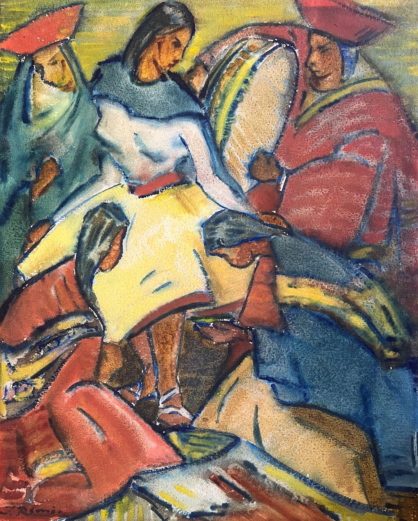 Jonas Rimša | Dancing Aymara | Watercolor on paper, 50x41 (73x64)