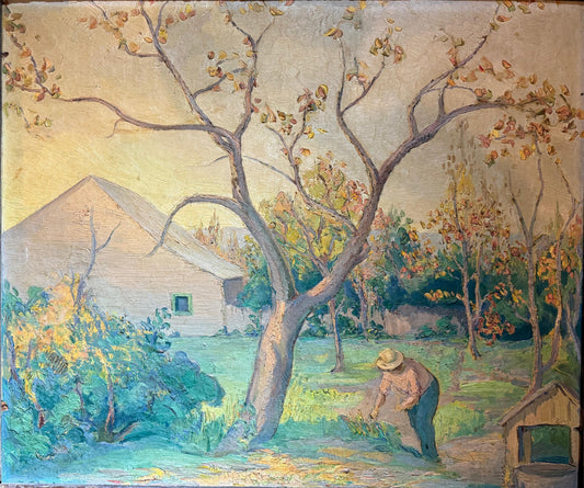 Jonas Rimša | Quarter-Masons at Work | Aliejus, kartonas, 61x69