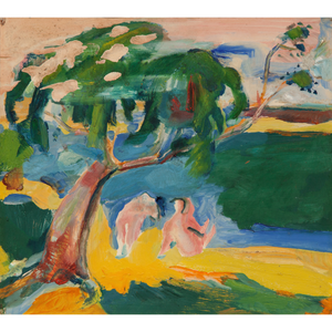 Jurgis Mikševičius | Woman Bathing, Lithuania (Besimaudančios moterys, Lietuva), c. 1959 | Aliejus ant plokštės, 27x30