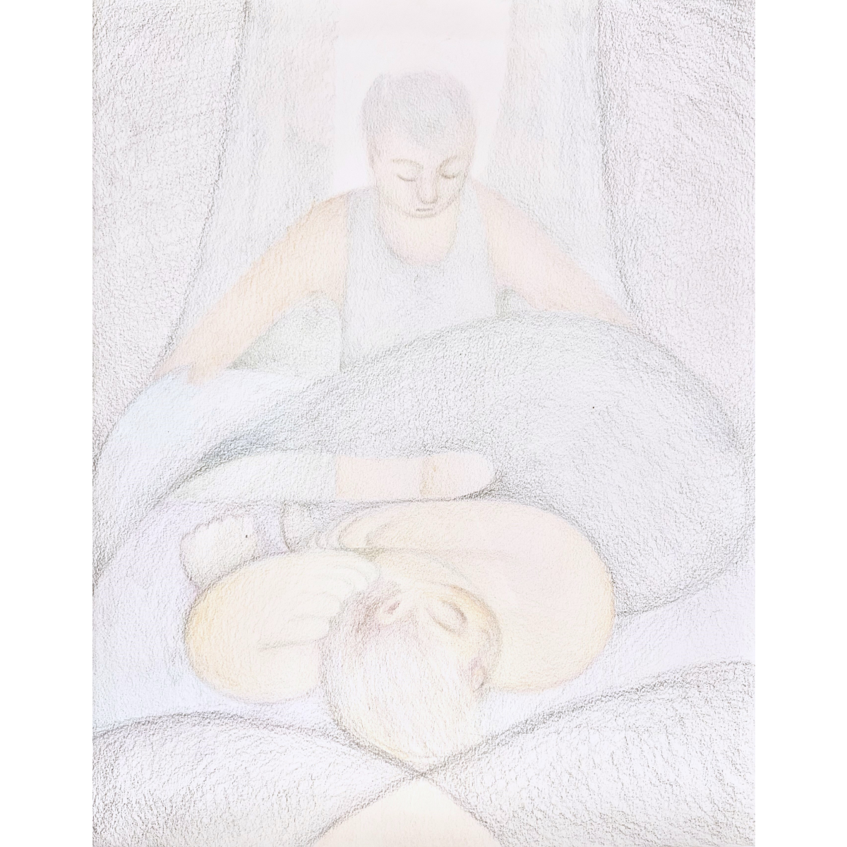 Justin Liam O'Brien (b. 1991, USA) | Two Men, 2019 | Colored pencil on paper, 35×28 (41.5x34)